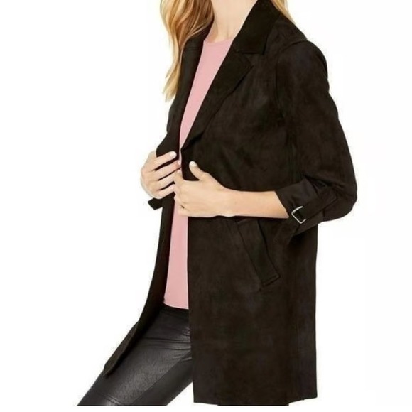 KUT FROM THE KLOTH Faye Faux Suede Open Jacket Black Womens Size Medium - Picture 2 of 11